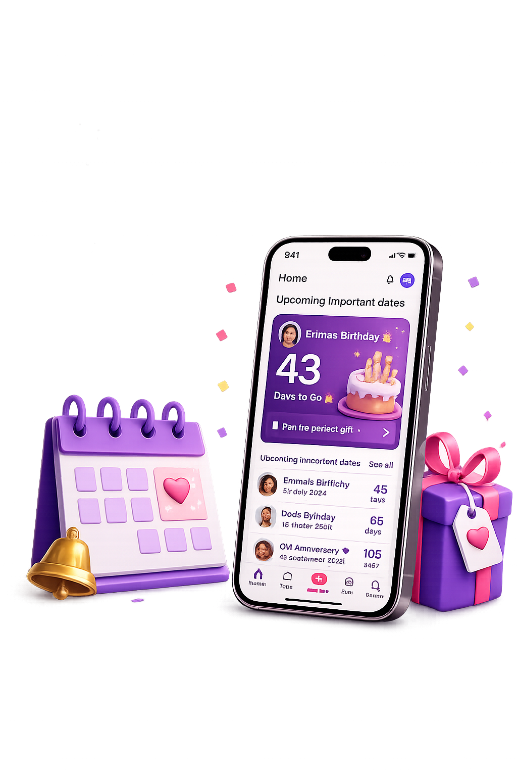 GiftSmart calendar and countdown screen